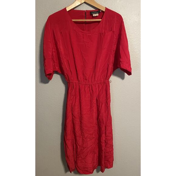Vintage Scott Barrie Women Fit & Flare Dress Size 6 Red Silk Satin Old Money 80s